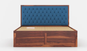 Harshlyn Sheesham Wood bed with Upholstered headboard Box Storage King Size
