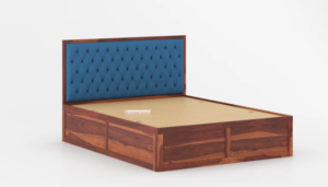 Harshlyn Sheesham Wood bed with Upholstered headboard Box Storage King Size
