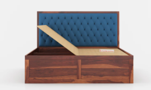 Harshlyn Sheesham Wood bed with Upholstered headboard Box Storage King Size
