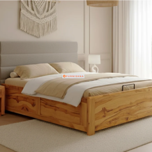 Niva Real Teak Wood Hydraulic Bed King Size Space Grey