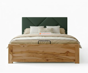 Agatha Real Teak Wood Hydraulic Bed King Size Pine Green 