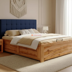 Irene Real Teak Wood Hydraulic Bed King Size Persian Blue