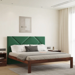 Agatha Sheesham Wood bed with Upholstered headboard Non Storage King Size