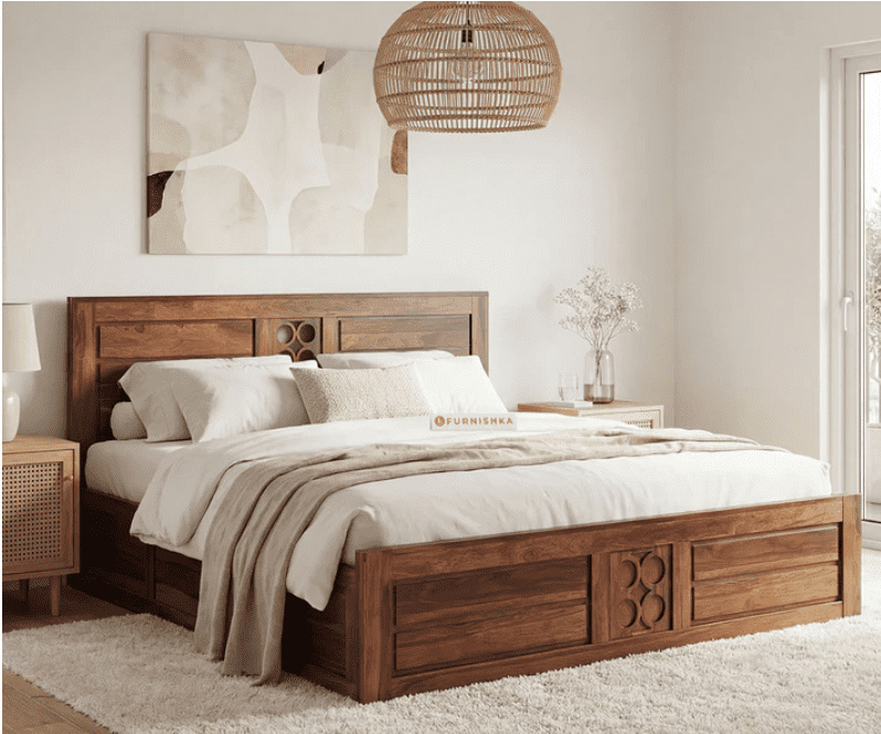 Adi Sheesham Wood Bed with Hydraulic Storage - King Size