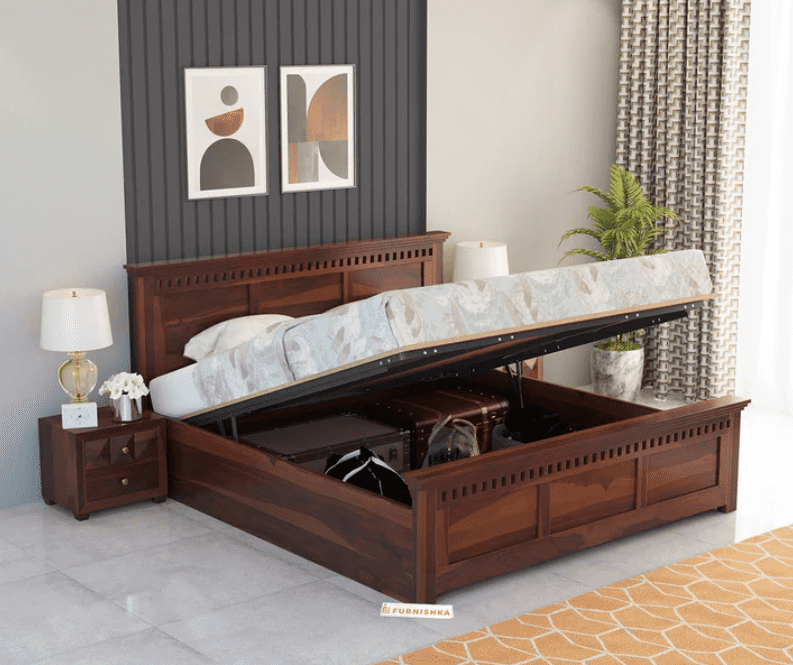 Adi Sheesham Wood Bed with Hydraulic Storage - King Size - Image 9
