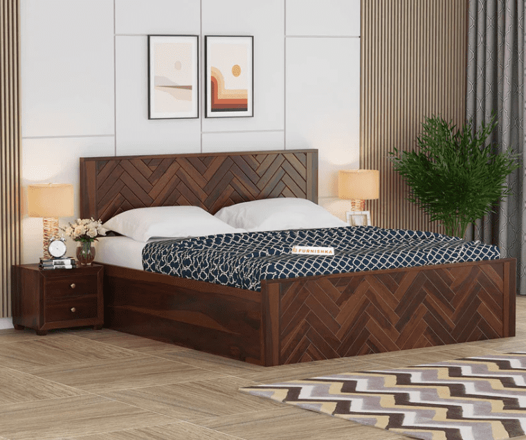 Myra Sheesham Wood Bed Hydraulic Storage - King Size