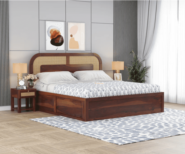Hester Sheesham Wood Cane Bed With Hydraulic Storage - King Size