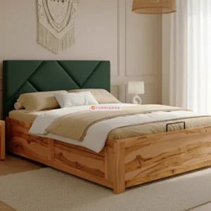 Agatha Real Teak Wood Hydraulic Bed King Size Pine Green