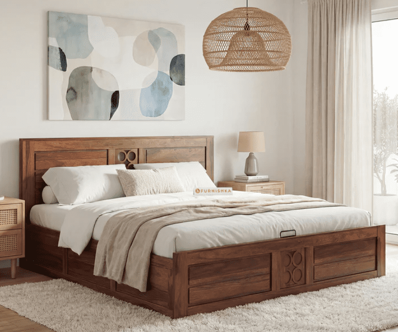 Symphony King Hydraulic Bed in Acacia Wood Finish