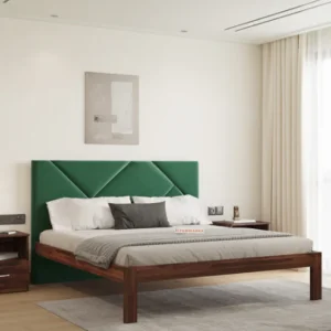 Agatha Sheesham Wood bed with Upholstered headboard Non Storage King Size